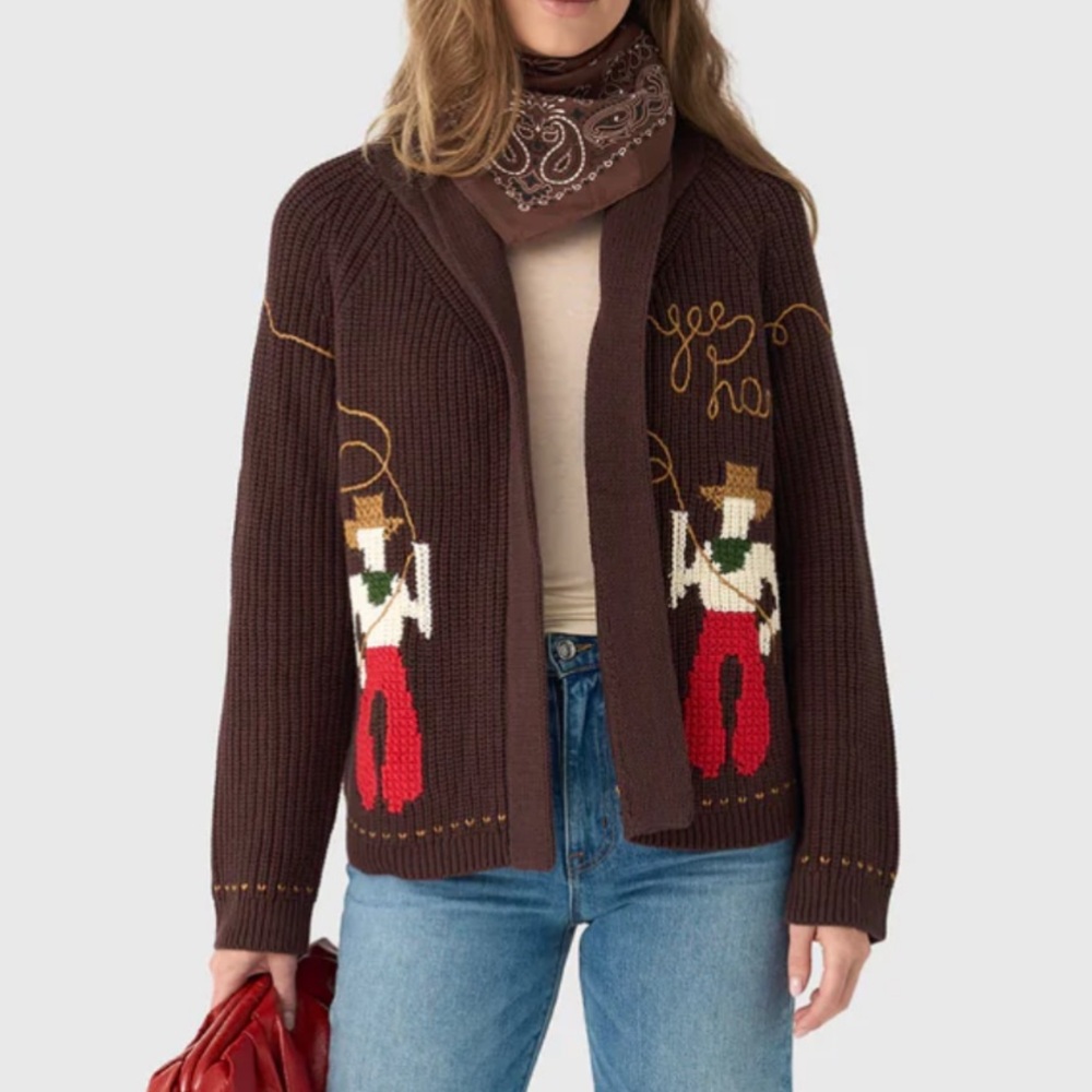 THE GREAT. Yew Haw Equestrian Knit Cardigan Brown Red Size 1